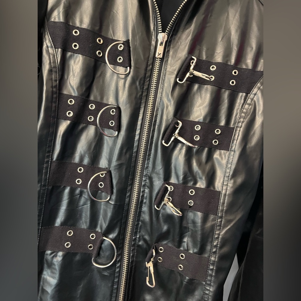 Vintage Tripp NYC Vinyl Faux Leather Trench Coat Goth Buckles Bondage Duster vtg - Picture 6 of 15